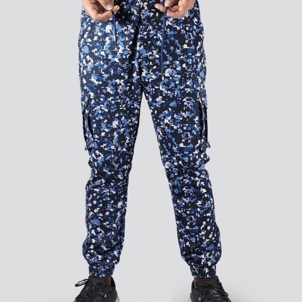 Men's Camo Cargo Pants With 6 Pockets - Blue