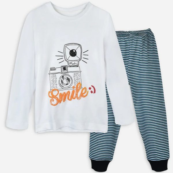 White Graphic T-Shirt & Striped Pajama Set - Pack of 2