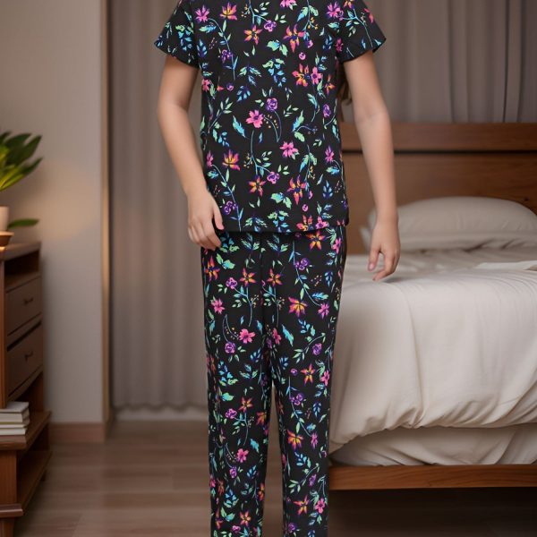 Black Mix Cozy Jersey Night Suit - 12035PD5