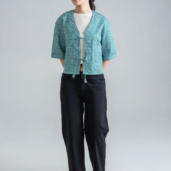 Printed Cropped Shirt Blue