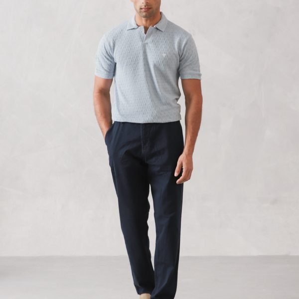 OLD MONEY ICE BLUE TEXTURED V NECK POLO