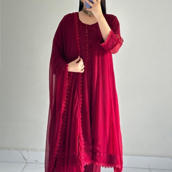 3pcs maroon frock