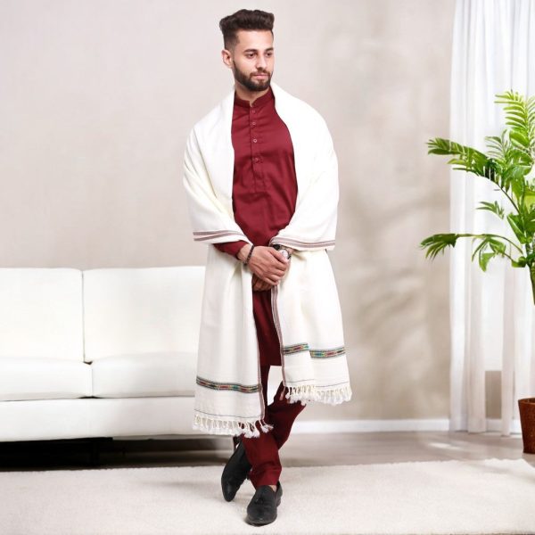 Peshawari Dhussa Shawl - White