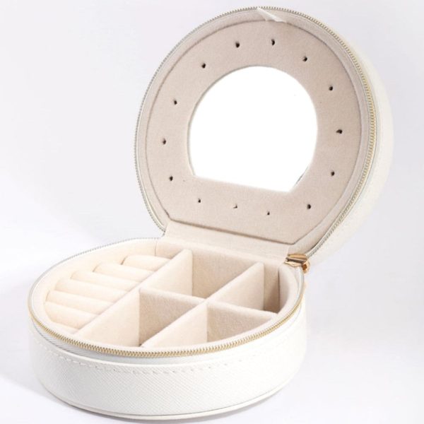 Single Layer Portable Round Jewelry Organizer (White)