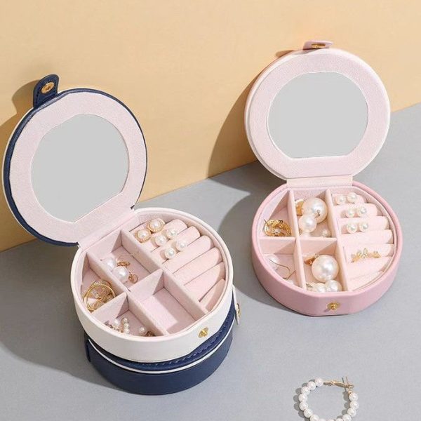 Single Layer Portable Round Jewelry Organizer (Pink)