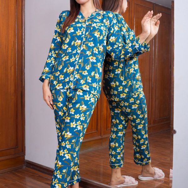 Teal Blue Flowers PJ Set