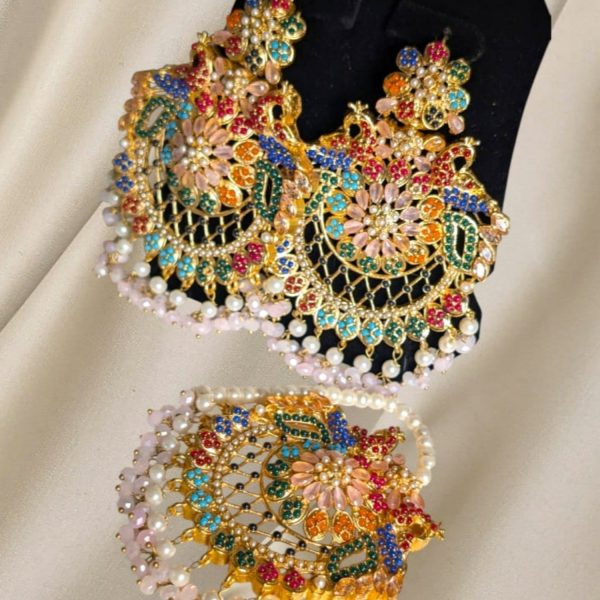 chic by gems| maang tikka peach set